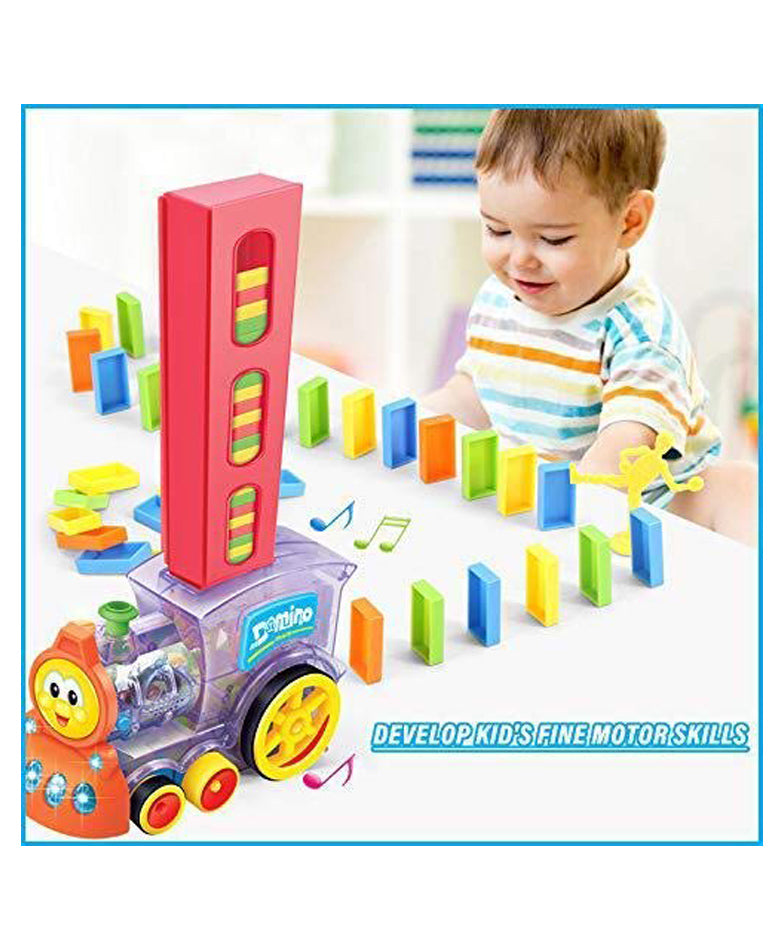 Domino Train Toy Set with Lights and Sounds Construction Stacking Dominoes Toys Multicolor - 60 Pieces