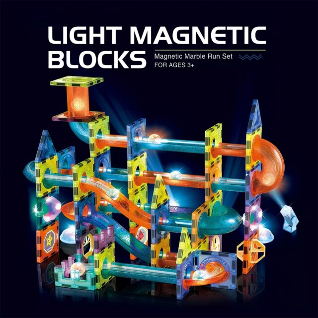 STEM Magnetic Tiles Construction Play with Glowing Light