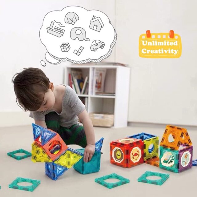 STEM Magnetic Tiles Construction Play with Glowing Light