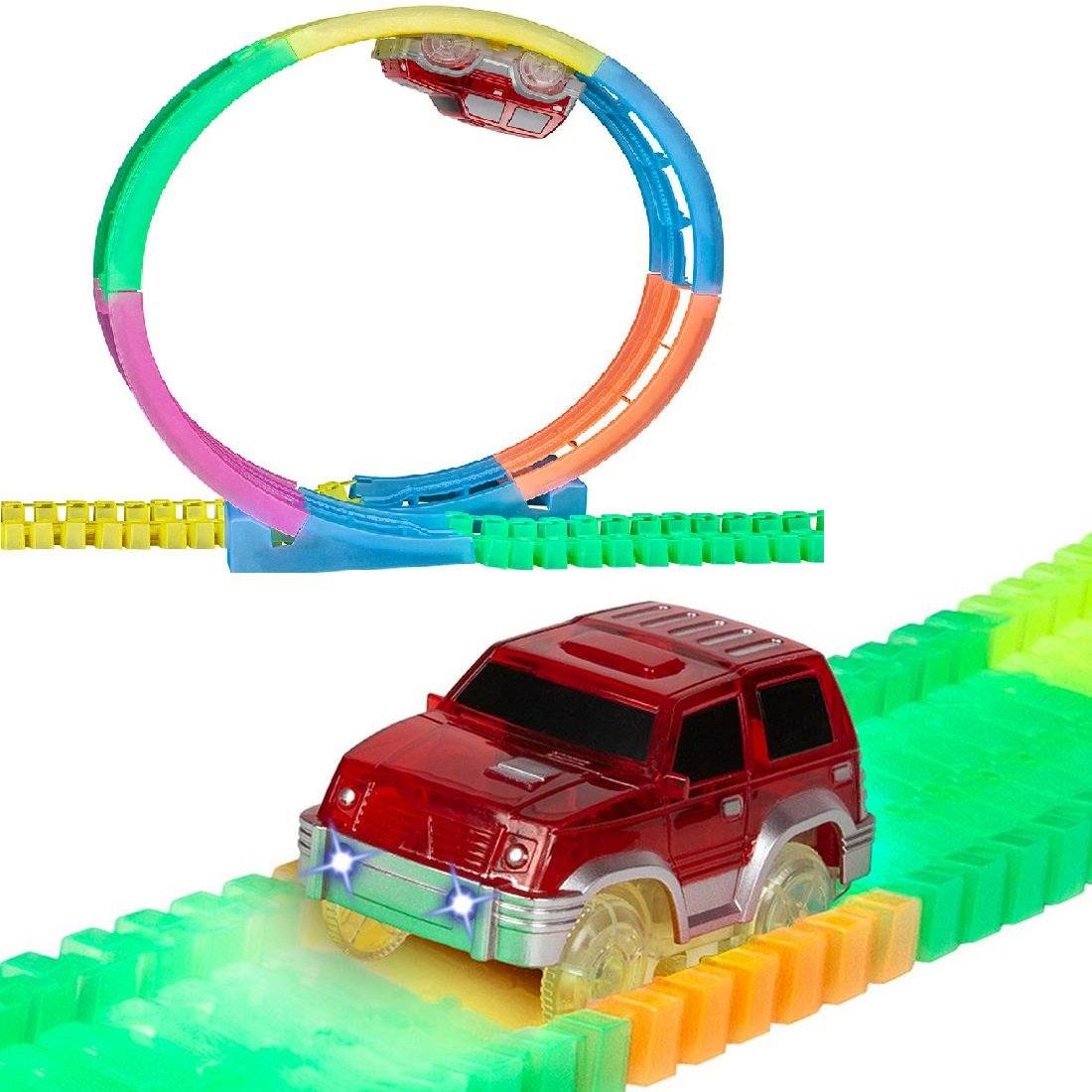 Battery Operated Nifty Glow In Dark Car Wister Track Race Set