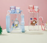 Cartoon Square Boys School Water Bottle with Double Screw Drinking Cup