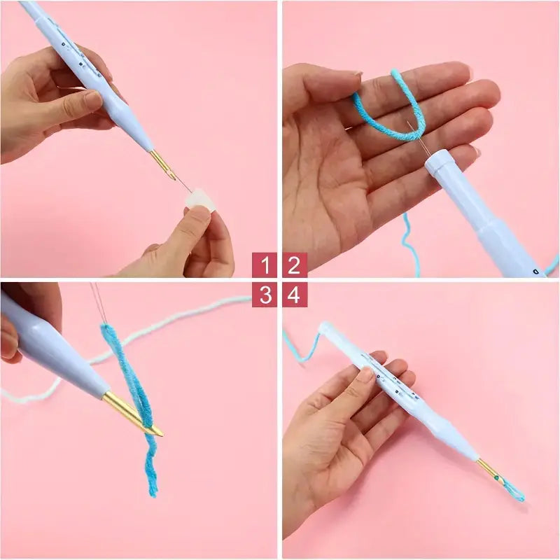 Light Blue DIY Punch Needle Kit with Stainless Steel Pen