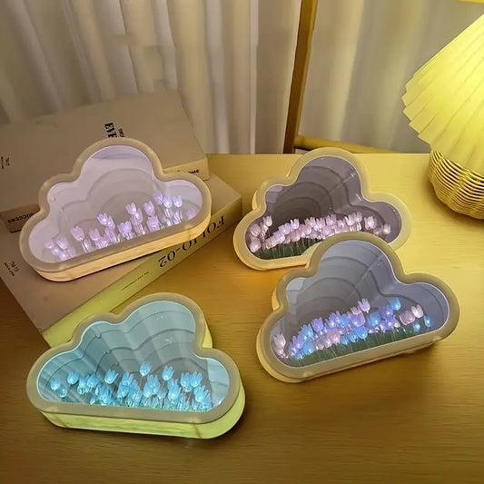 Charming Cloud-Shaped Tulip Night Light with Mirror Back (Pre-Order)