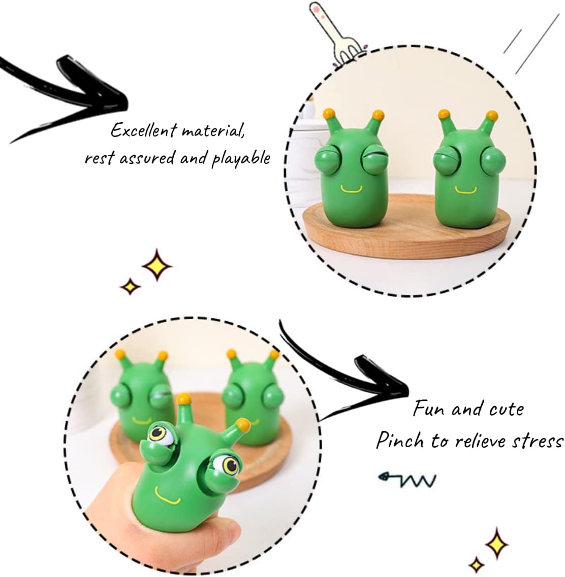 Squeezy Green Worm Stress-Relief Bulging Eyes Toy Funny Stress-Relief