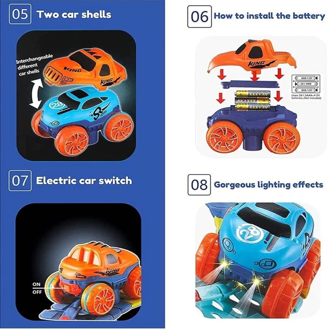 46 pcs DIY Changeable Track Racing Car Set Electric LED Glowing Race Car Flexible Assembled Mini Train Block Toddler Boy Gift