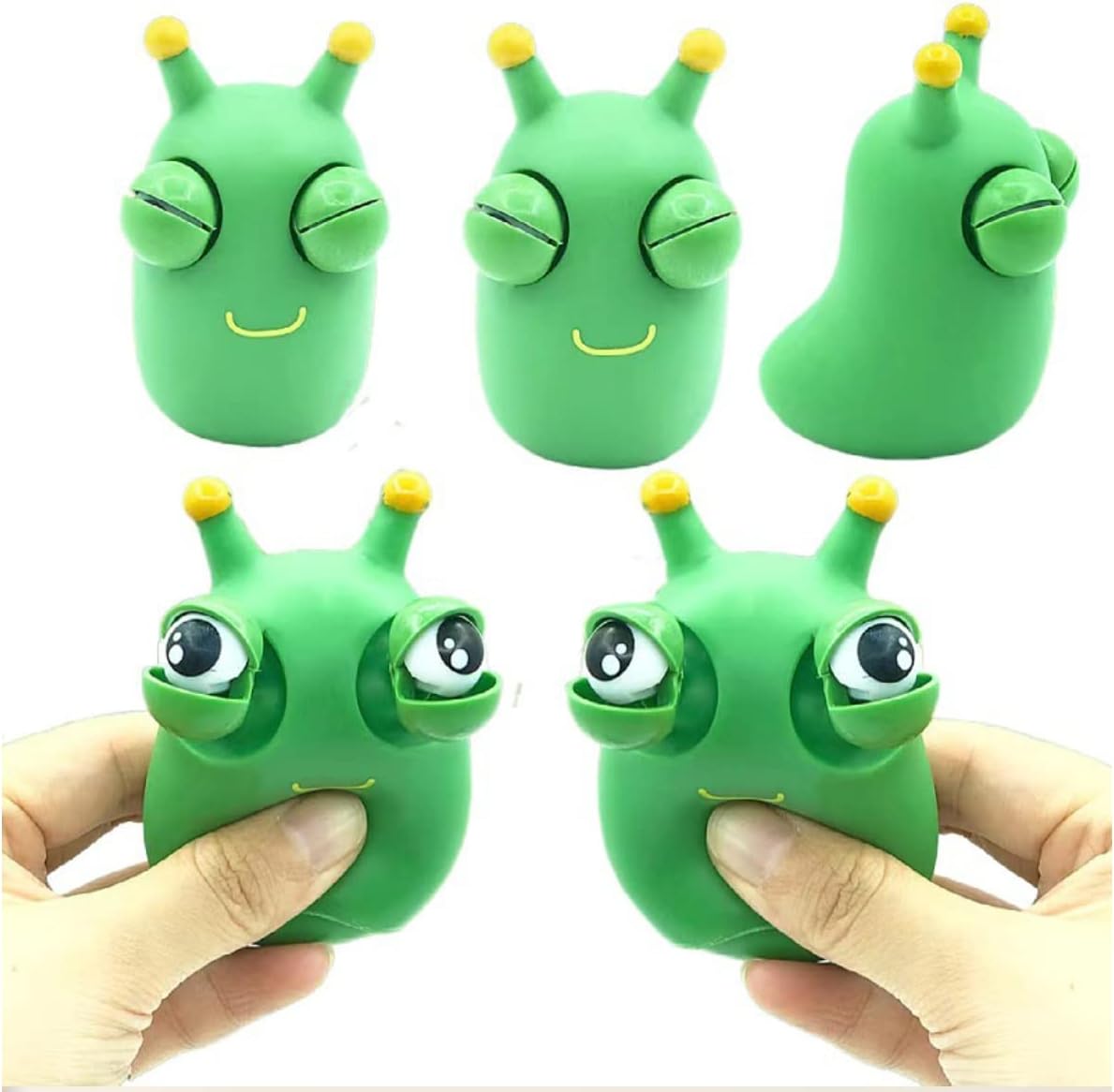 Squeezy Green Worm Stress-Relief Bulging Eyes Toy Funny Stress-Relief