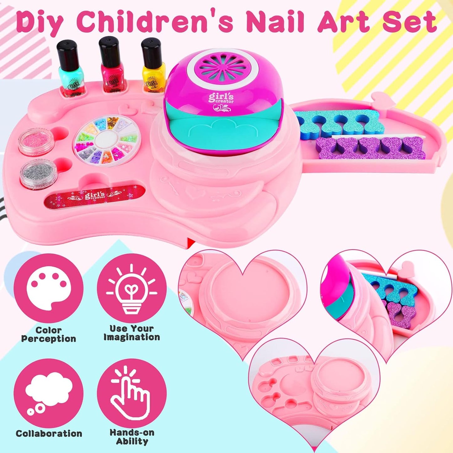 Children's Nail Polish Set, Peel Off Nail Polish and Nail Dryer, Nail Studio Children