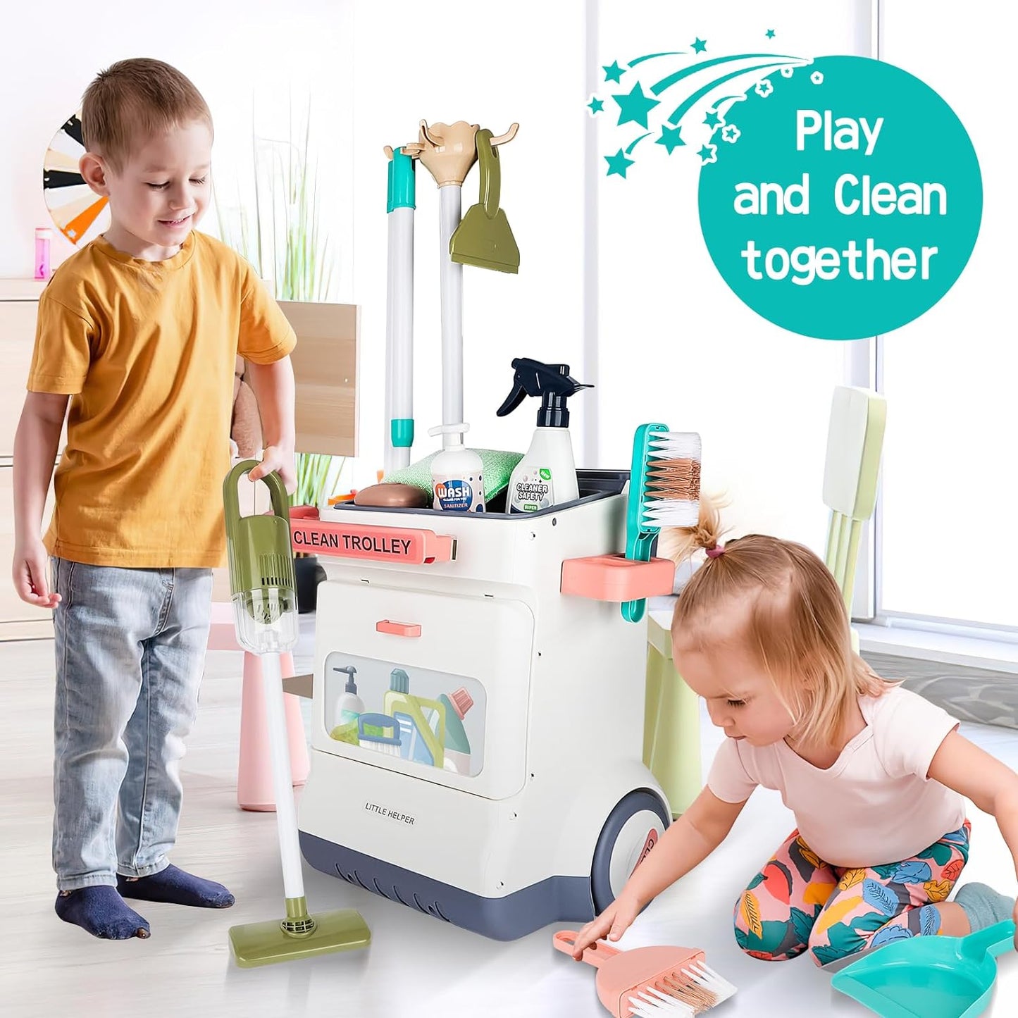 Children's Pretend Play 20PCS Cleaning Little Dustman Household Tool Toys With Vacuum Cleaner For Kids