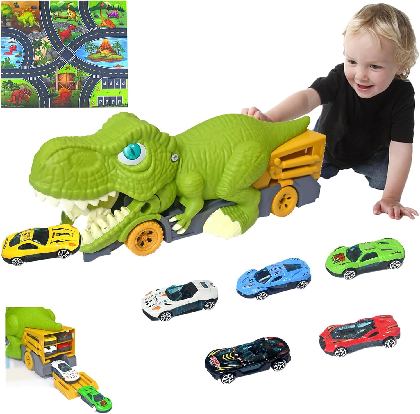 Transport Truck Playset with 6 Metal Cars and Activity Play Mat