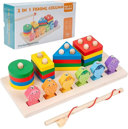 Multicolored Wooden Fishing Board Game