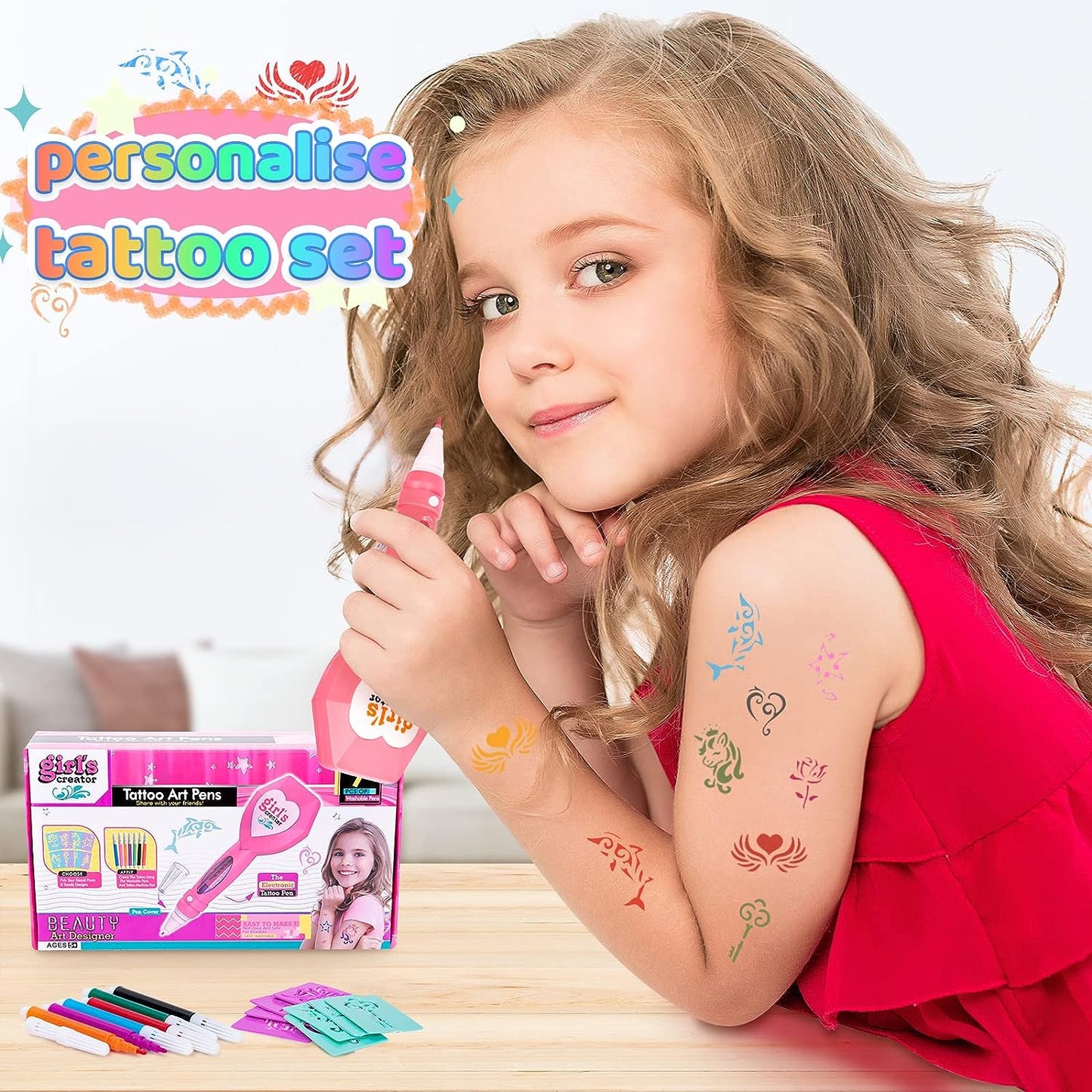 Tattoos Kit for Girls, Washable Makeup Tattoo Set Toy
