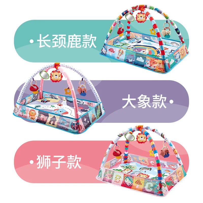Baby 3 in 1 Fitness Frame Game Blanket Multifunctional Cartoon Play Crawling Mat Tortoise Lion Ocean Ball pool 0-18 Months Toys