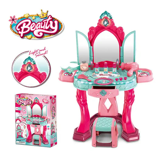 Kids Pretend Play Makeup Dresser Table Children Fun Make Up Set Toys For Girls