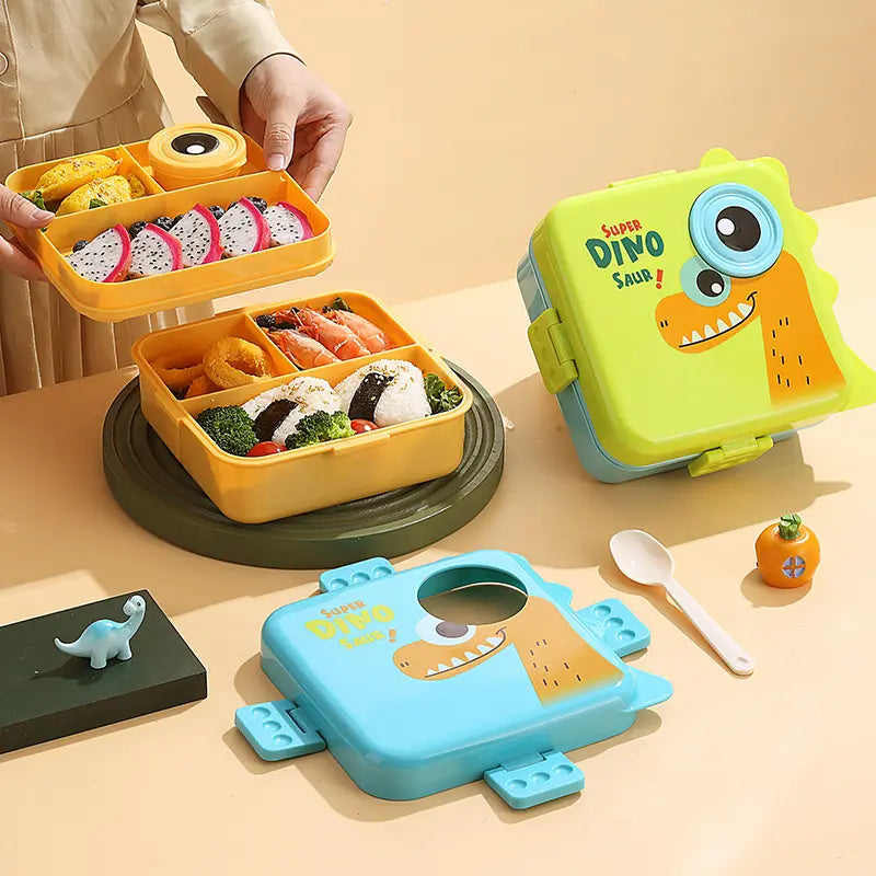 Dinosaur Kids Double Layers School Tiffin Lunch Box