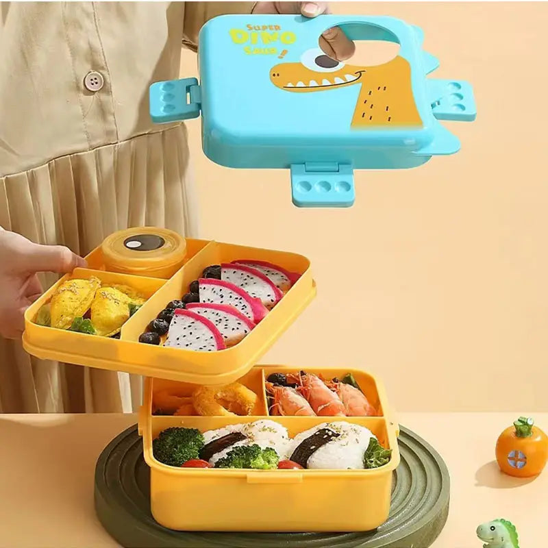 Dinosaur Kids Double Layers School Tiffin Lunch Box