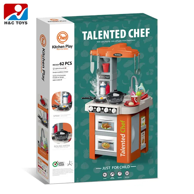 Children Kitchen Game Simulation Spray Boiling Cooking Table Little Chef Toy with Music Lights