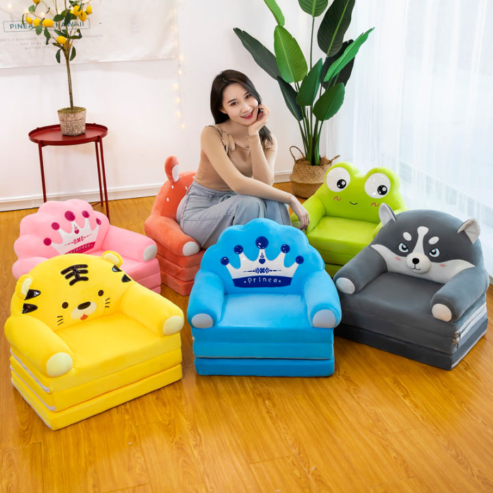 Comfortable Stuffed Folding Stuff Cartoon Plush Kids Sofa Chair Bed