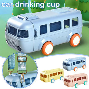 Straw Cup Leak-Proof Portable Cartoon Bus Car Shape Straw Water Bottle with Shoulder Strap Summer Drinking Bottle Leak Proof