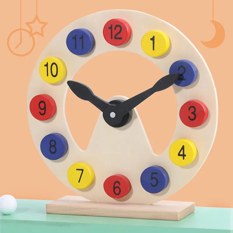 Wooden Two Pointer Clock Model Kid Child Toy Early Learning Resources Time Montessori math toys Teacher Gear Clock Baby Gift