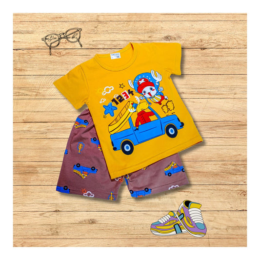 Toddler Baby Boys Summer Clothes Set Short Sleeve Letter Cartoon Printed T Shirt