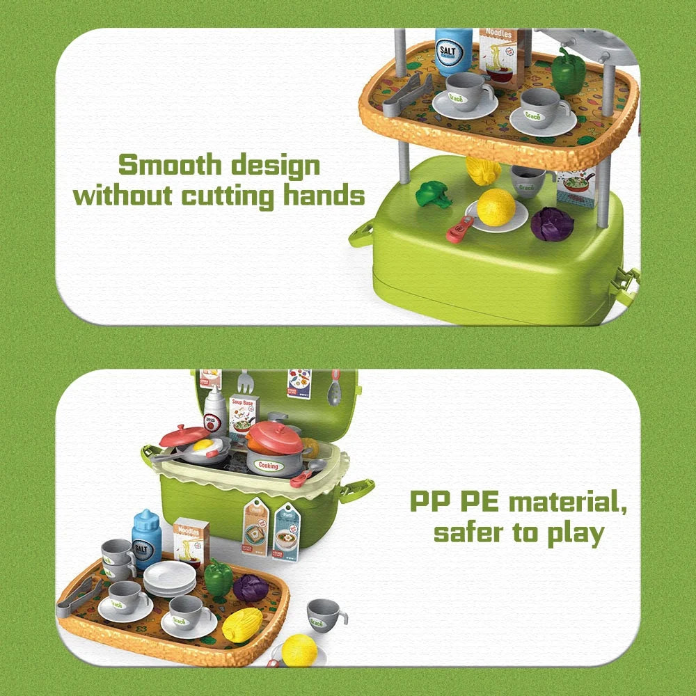 55 PCS Kids Kitchen Playset, 3 in 1 Play Kitchen Accessories Toy, Play Food Sets for Kids Kitchen with Utensils Cookware