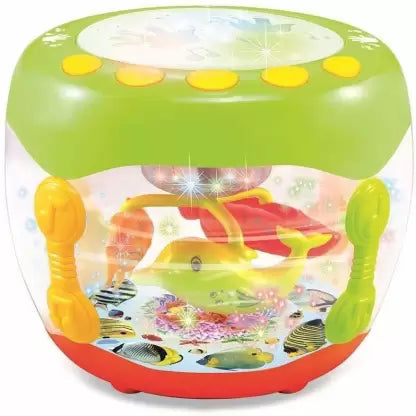 Joy Bukket Fish Musical Rotating Merry-go-Round Flashing Drum Set for Kids with 3D Lights  (Multicolor)