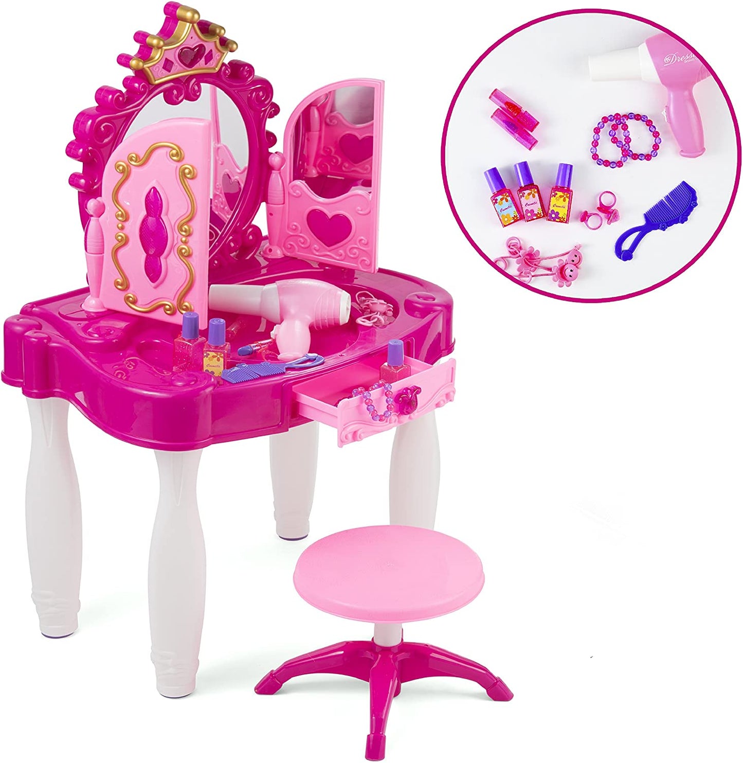 Glamor Mirror Vanity Pink Princess Play Set, Battery Operated