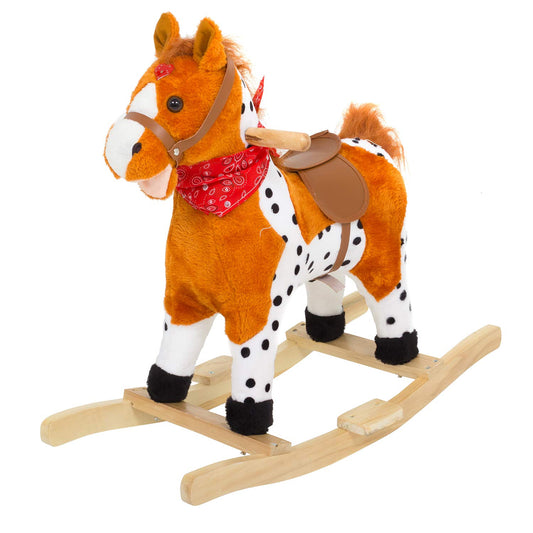 Rocking Horse Plush Ride on Toy with Adjustable Foot Stirrups and Sounds for Toddlers