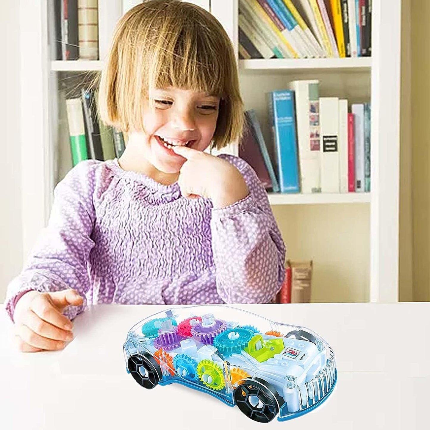 Transparent Gear Simulation Mechanical Sound and Light Car Toy for Boys and Girls