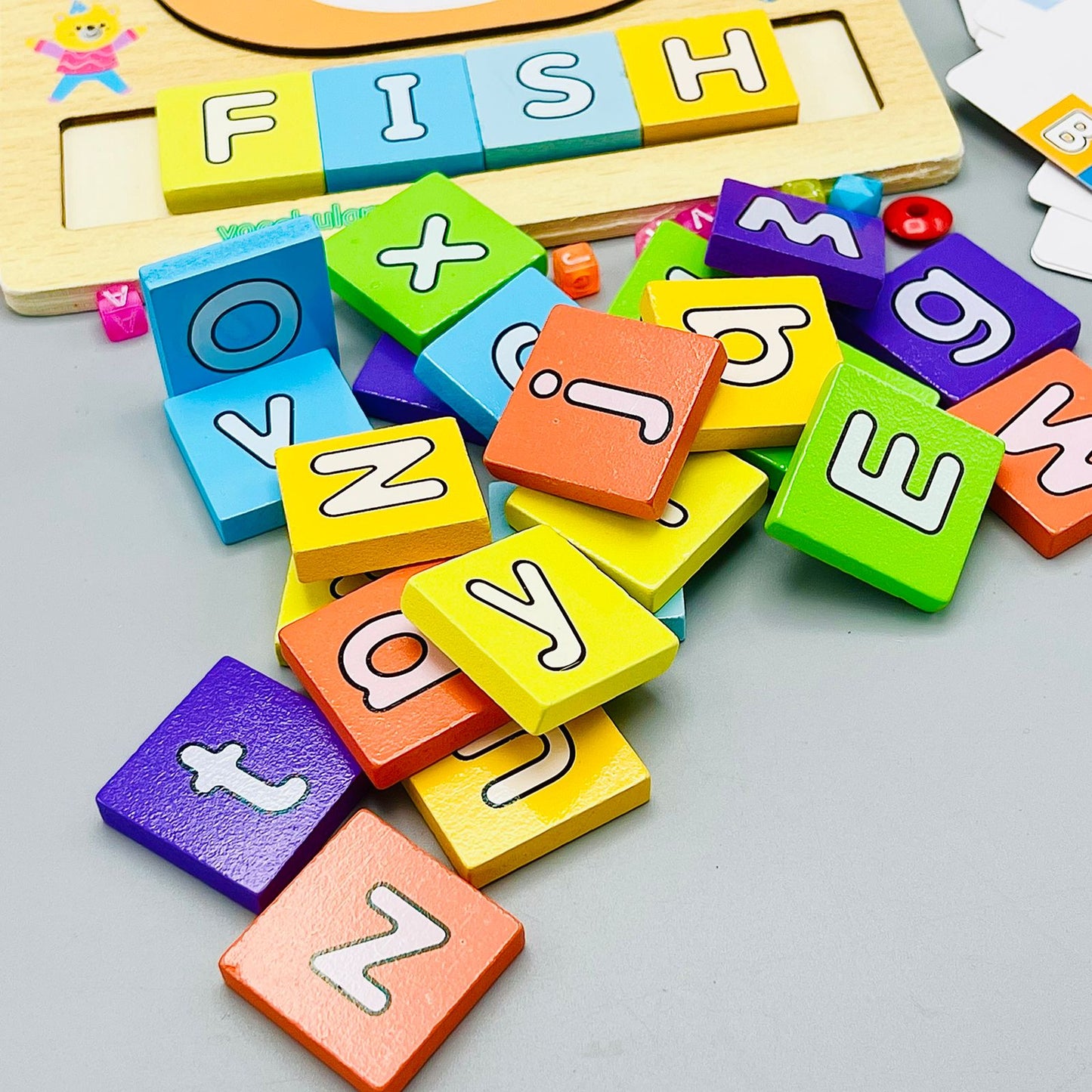 Wooden Alphabets Spelling, Reading and Color Cognition Puzzles For Kids Preschool Learning and Education