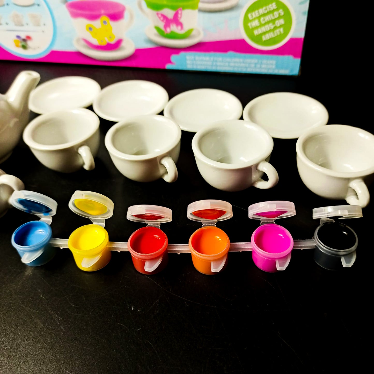 Ceramic Tea Set, 18 Pieces With Paints For Kids