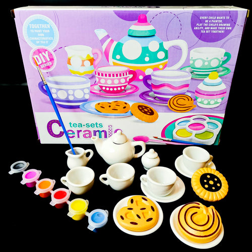 Ceramic Tea Set, 18 Pieces With Paints For Kids