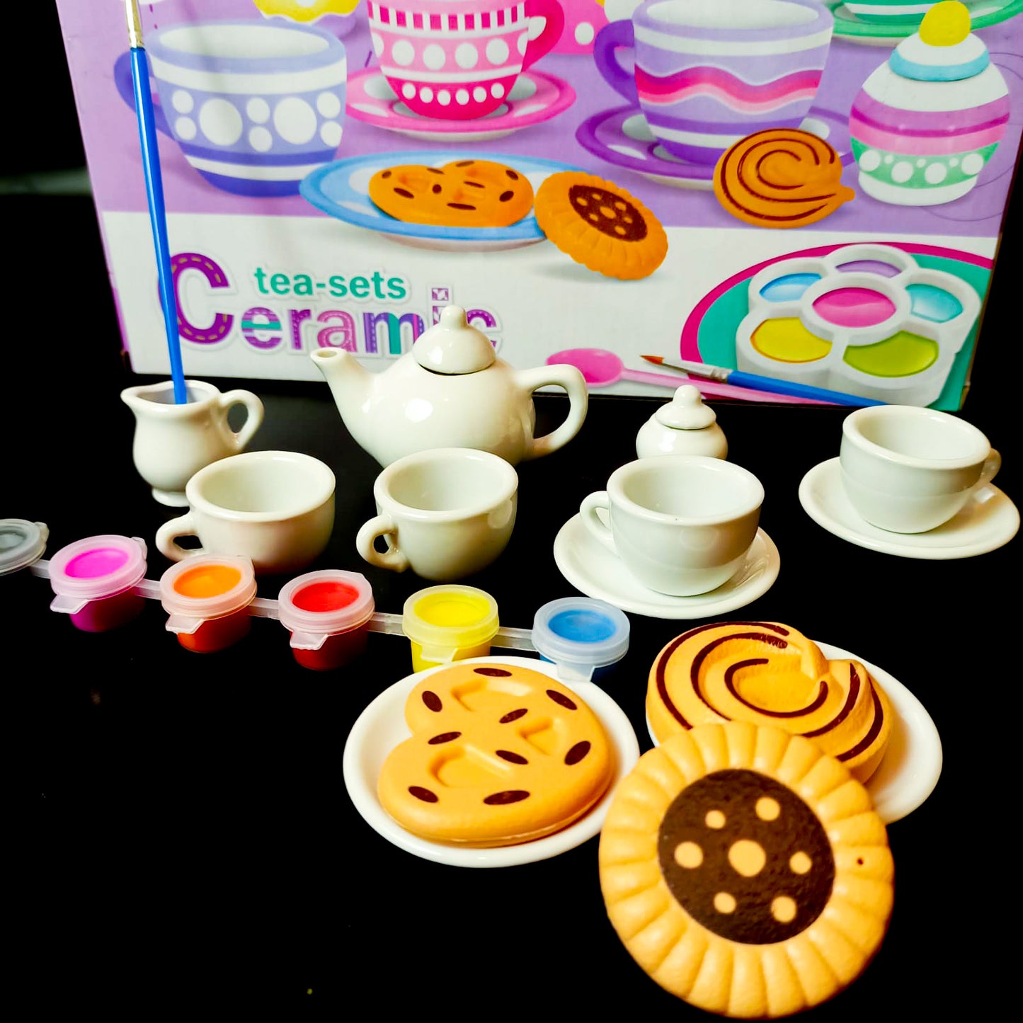 Ceramic Tea Set, 18 Pieces With Paints For Kids