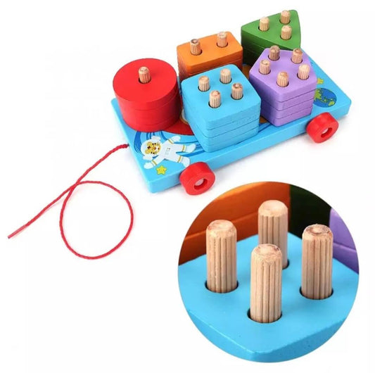 Five Columns Geometric Shape Sorter Trailer For Child's Early Learning